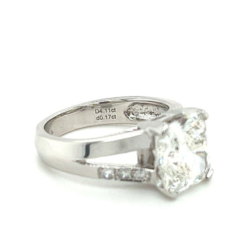 4.11 Carat Radiant Cut Lab Grown Diamond in Split-Shank Diamond Side Stone Ring – Assay Jewelers
