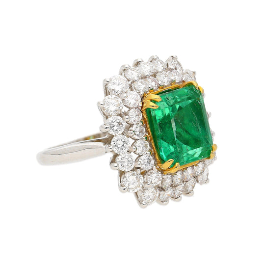 4.30 carat natural Colombian Emerald in Diamond cluster ring