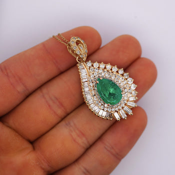 4.5 Carat Pear Cut Colombian Emerald & Diamond 18K Pendant Necklace – Assay Jewelers