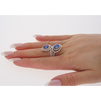 4.51 Carat Oval Blue Sapphire & Diamond Two Stone Vertical Pave Swirl Ring – Assay Jewelers