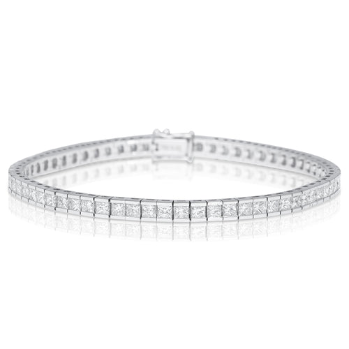 4.7 Carat Princess Cut Diamond Half Bezel Tennis Bracelet in 18K White Gold 7"