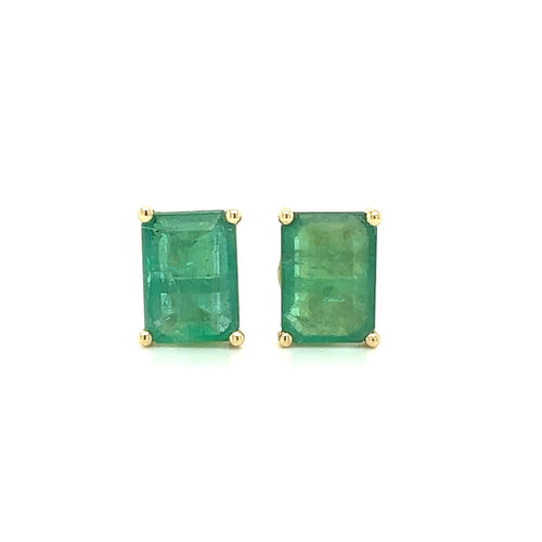 4.7 Carat TW Natural Green Emerald Stud Earrings in 14K Solid Yellow Gold