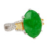 4.76 Carat Jadeite Jade with Trapezoid Cut Yellow Diamond Side Stone Ring in 18k White Gold