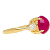 4.93 Carat Cabochon Cut Ruby & Oval Cut Diamond Three Stone 18K Ring