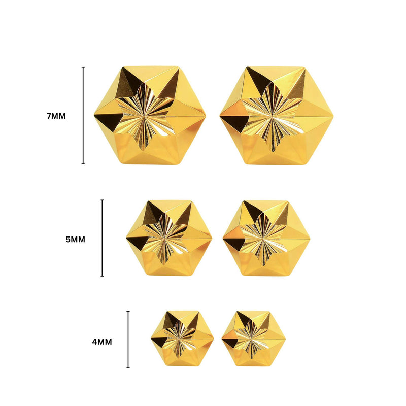 4mm 14K Gold Diamond Cut Hexagon Stud Earrings On Screw Back