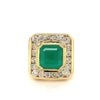 5 Carat Emerald Mens Ring With Round Diamond Halo in 18k Yellow Gold