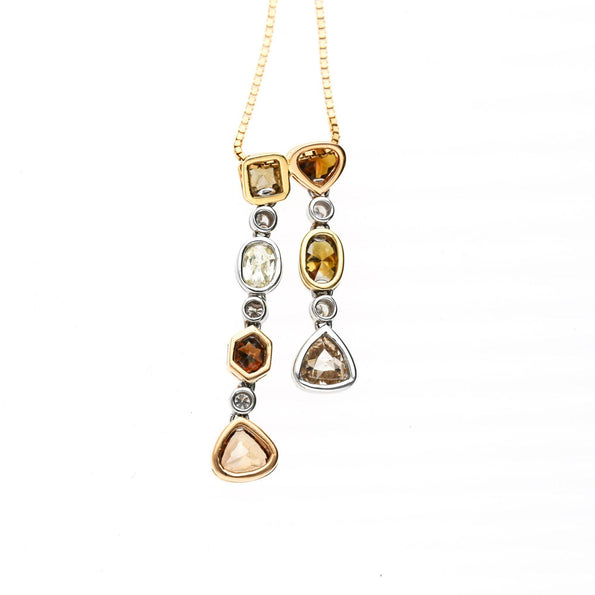5 Carat Fancy Multicolor Diamond in 18K Two Tone Gold Dual Drop Pendant Necklace