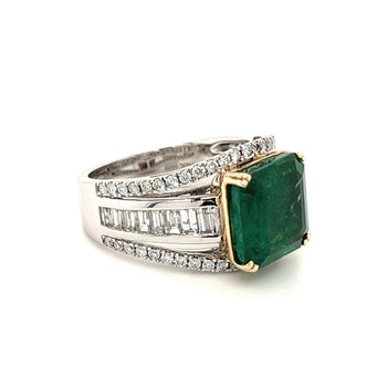5 Carat Natural Emerald and Baguette Diamond 14k White Gold Art Deco Ring – Assay Jewelers