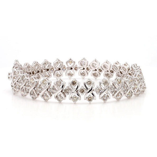 5 Carat Round Diamond H-I SI Interwoven X-Link 18K White Gold Bracelet 7 Inch