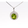 5.03 Carat Oval Cut Peridot Pendant with Round Cut Diamond Halo in 18K White Gold