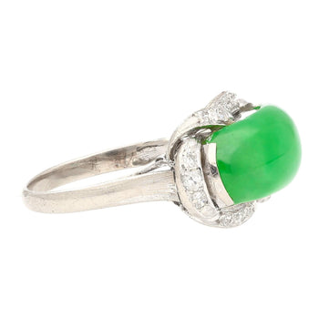 5.29 Carat Type A Jade & Diamond in Ornate Saddle-Top 18K White Gold Ring – Assay Jewelers