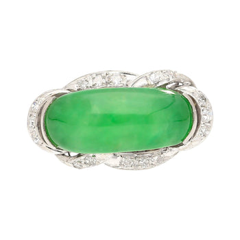 5.29 Carat Type A Jade & Diamond in Ornate Saddle-Top 18K White Gold Ring – Assay Jewelers