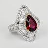 5.3 Carat Pear Cut Ruby & Baguette Diamond Ballerina White Gold Ring