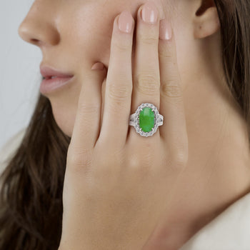 5.32 Carat Type A Jadeite Jade and Diamond Halo Ring in 18K White Gold – Assay Jewelers