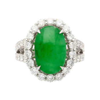 5.32 Carat Type A Jadeite Jade and Diamond Halo Ring in 18K White Gold – Assay Jewelers