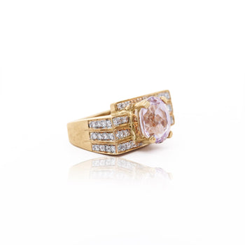 5.5 Carat Oval Kunzite & Diamond Channel 18K Gold Multi-Row Cocktail Ring – Assay Jewelers