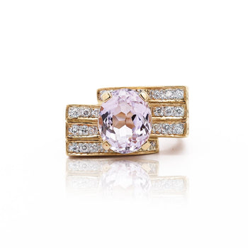 5.5 Carat Oval Kunzite & Diamond Channel 18K Gold Multi-Row Cocktail Ring – Assay Jewelers