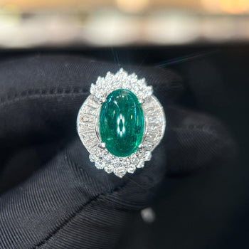 5.51 Carat Cabochon Cut Emerald & Diamond Platinum Ballerina Ring – Assay Jewelers