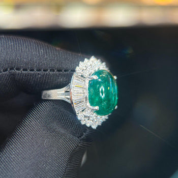 5.51 Carat Cabochon Cut Emerald & Diamond Platinum Ballerina Ring – Assay Jewelers