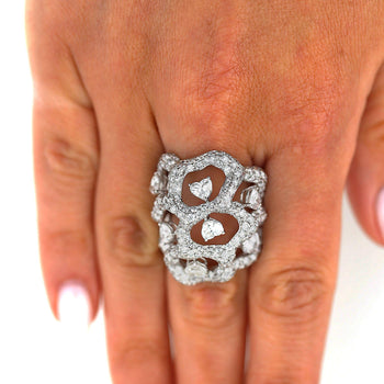 5.80 Carat Heart & Round Diamond Pavé Open Lattice 18K White Gold Cocktail Ring – Assay Jewelers