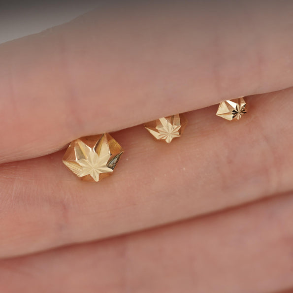 5mm 14K Gold Diamond Cut Hexagon Star Stud Earrings Screw Back