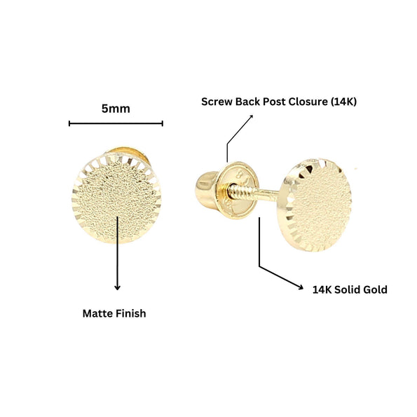 5mm Frosted Matte Round Screw Back 14K Gold Stud Earrings