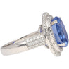 6.34 Carat No Heat Oval Cut Blue Sapphire and Diamond Halo 18K Ring GRS Certified