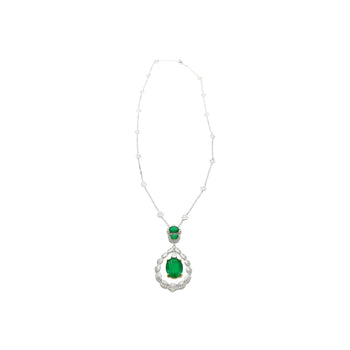 6.42 Carat Oval Emerald Drop & Diamond Halo Pendant Necklace – Assay Jewelers