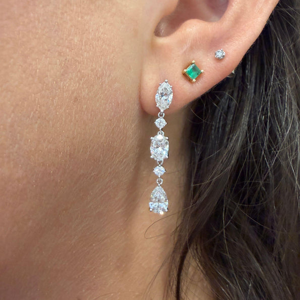 6.5 Carat Multi Shape Diamond Marquise-Oval-Pear Linear Drop Earring