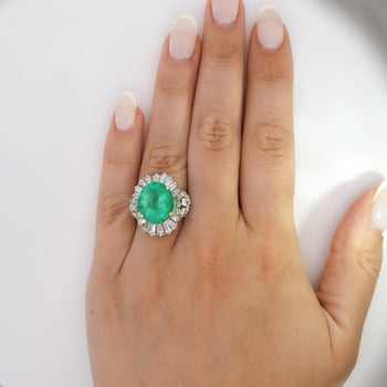 6.8 Carat Oval Cut Colombian Emerald and Diamond Platinum Ring – Assay Jewelers