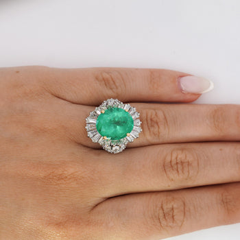 6.8 Carat Oval Cut Colombian Emerald and Diamond Platinum Ring – Assay Jewelers