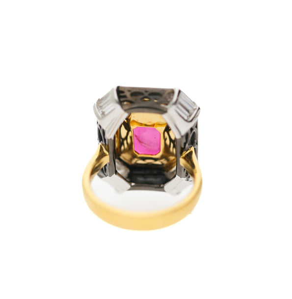 6.94 Carat Emerald Cut Ruby & Diamond 18K Black Bezel Gold Ring