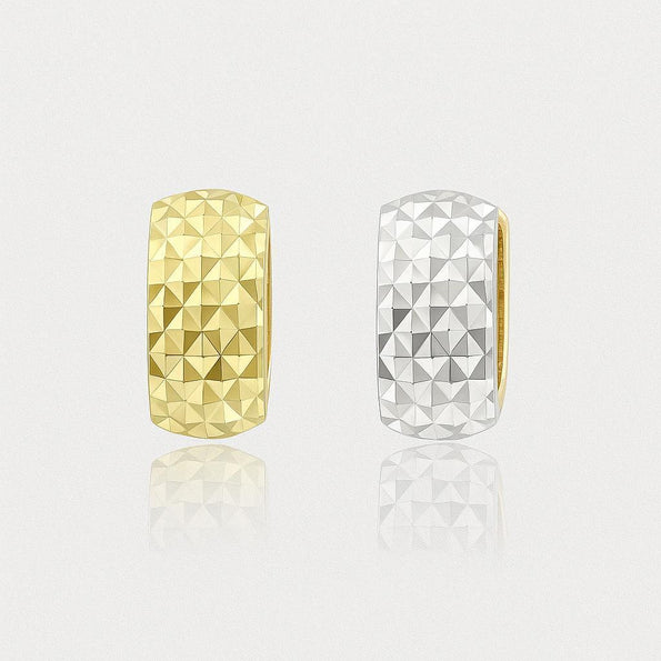 6mm Diamond Cut Reversible 14K Yellow To White Gold Huggie Hoop Earrings