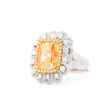 7 Carat Fancy Intense Yellow Radiant Cut Diamond and Diamond Halo Ring | GIA Certified – Assay Jewelers