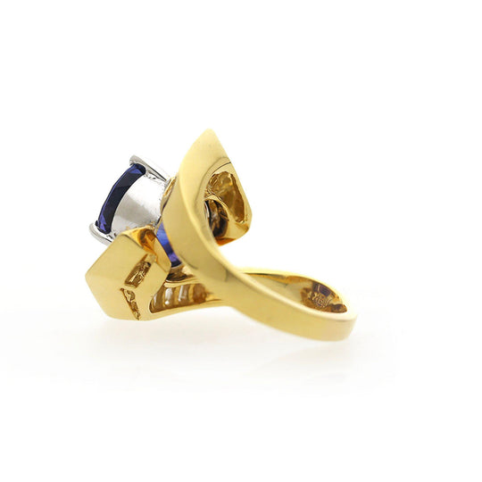 7.18 Carat Color Change Sapphire & Diamond 18K Bypass Ring