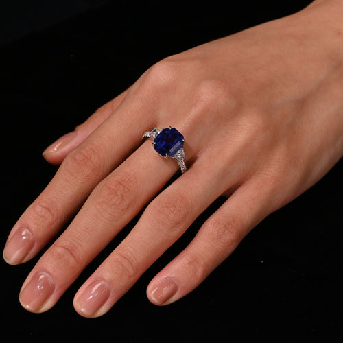 7.19 Carat Color Changing No Heat Ceylon Sapphire and Diamond Ring