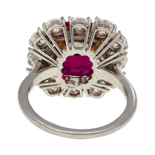 7.25 Carat No Heat Cushion Cut Ruby & Diamond Halo Platinum 18K Gold Ring