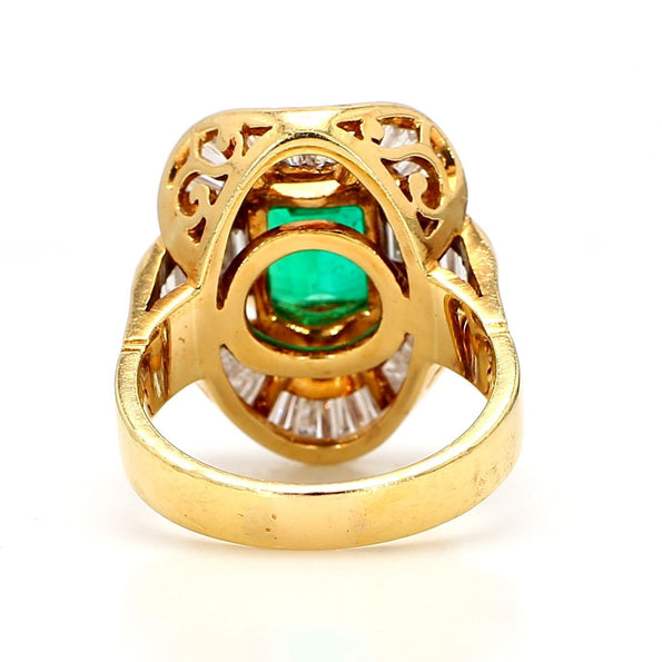7.35 Carat Emerald & Baguette Diamond Ballerina 18K Gold Cocktail Ring