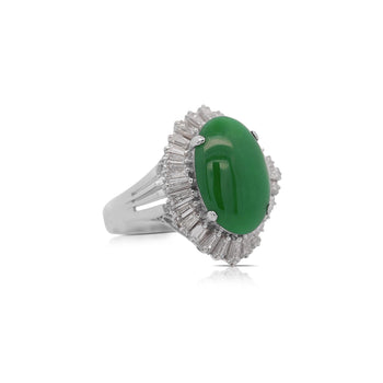 7.50 Carat Untreated Oval Green Jadeite with Baguette Diamonds in Platinum Ring – Assay Jewelers