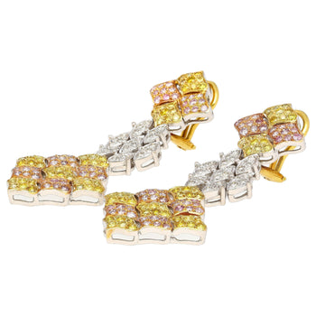 7.50ct Tricolor Diamond Drop Earrings in 18K White, Yellow, Rose Gold – Assay Jewelers