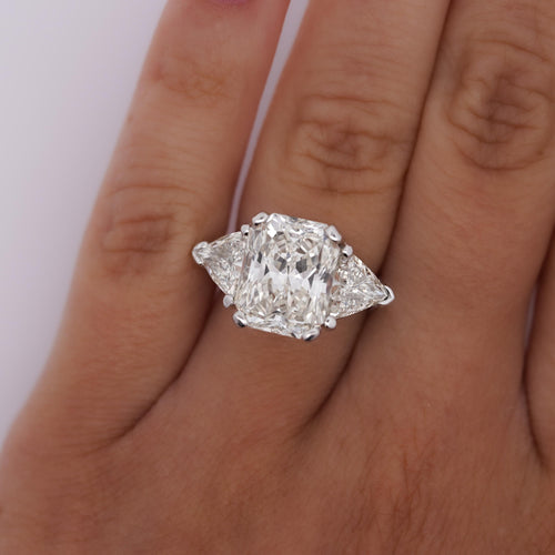 7.68ct TW Radiant & Trillion Cut Three Stone Engagement Ring