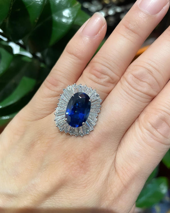 7.7 Carat No-Heat Blue Sapphire and Diamond Ring Convertible to Pendant