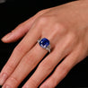 7.77 Carat Royal Blue Sapphire Ceylon No Heat Cushion Cut and Diamond Ring