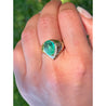 7.81 Carat Pear Shaped Cabochon Cut Natural Emerald & Diamond Ring in 18K Yellow Gold