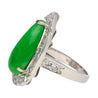 7.88 Carat Jade and Diamond Halo Ring in 18k White Gold