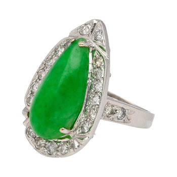 7.88 Carat Jade and Diamond Halo Ring in 18k White Gold – Assay Jewelers