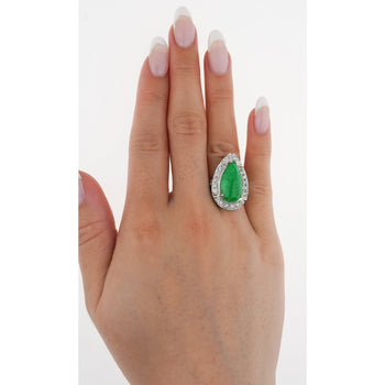 7.88 Carat Jade and Diamond Halo Ring in 18k White Gold – Assay Jewelers
