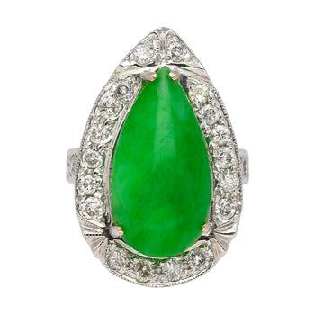 7.88 Carat Jade and Diamond Halo Ring in 18k White Gold – Assay Jewelers