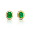 8.47 Carat Cabochon Emerald and Diamond Halo Earrings in 18K Gold