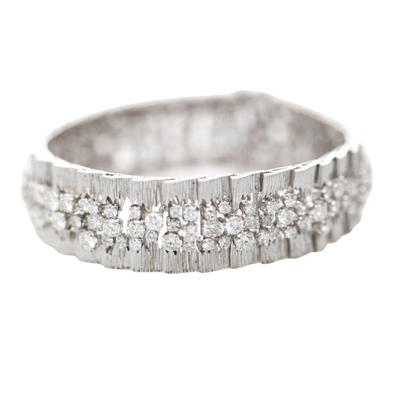 8.50 Carat Round Diamond Three-Row 14K White Gold Bark Texture Wide Bracelet